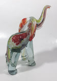 Vintage Murano Clear Green Yellow Red Elephant 7" Tall Art Glass Ornament