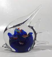 Vintage Murano Clear and Blue Coral with Tropical Fish Angelfish 6" Tall Art Glass Ornament
