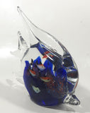 Vintage Murano Clear and Blue Coral with Tropical Fish Angelfish 6" Tall Art Glass Ornament