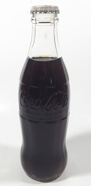 Vintage Coca-Cola 7 3/4" Tall 6oz Embossed Clear Glass Soda Pop Bottle Full Unopened