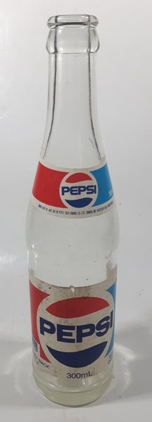 Vintage Pepsi 9 3/4" Tall 300mL Paper Label Clear Glass Soda Pop Bottle