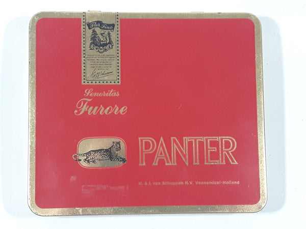 Vintage H. & J. van Schuppen N.V. Veenendaal-Holldan Panter Senoritas Furore Red Tin Metal 20 Cigar Case Holder Made in Holland