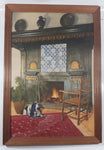Antique Black and White Dog in Front of Fireplace 19 1/2" x 28" Framed Fabric Art Painting Print with Wood Backing