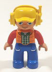 Lego Duplo Construction Worker Character Orange Vest Yellow Helmet 2 1/2" Tall Plastic Toy Figure