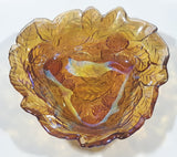 Vintage Indiana Orange Amber Iridescent Rainbow Leaves and Berry Themed  7 1/4" Wide Carnival Glass Dish