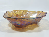 Vintage Indiana Orange Amber Iridescent Rainbow Leaves and Berry Themed  7 1/4" Wide Carnival Glass Dish