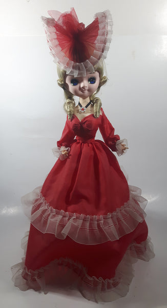 Vintage Bradley Style Big Eyes Southern Belle Red Dress and Hat 18" Tall Fabric with Vinyl Face Doll Made in Korea