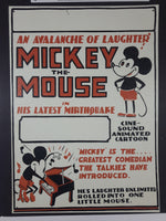 Rare An Avalanche Of Laughter Mickey The Mouse In His Latest Mirthquake 12 1/2" x 17 1/2" Lithographed Steel Metal Collector Sign On Cardboard Backing