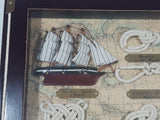 Cutty Sark 1869 Tall Ship Nautical Knots and Wood Cased Shadow Box 9" x 13 1/4"