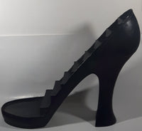 Black High Heel Stiletto Shoe Shaped Wood Display Stand with 10 Different Decorative Shoe Ornaments