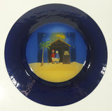 Nativity Scene Baby Jesus Birth 13" Diameter Decorative Cobalt Blue Glass Plate