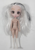 Hunter Shibajuku Girls Black and White Silver Hair Big Eyes and Eyelashes 6" Tall Toy Doll No Clothes