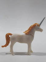 Geobra PlayMobil 4" Long White and Gold Unicorn Animal Figure