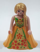 2007 Geobra PlayMobil Sun Fairy Yellow Dress with Green and Orange Flower Pattern 2 7/8" Tall Toy Figure