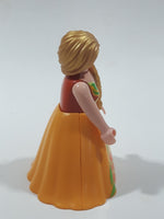 2007 Geobra PlayMobil Sun Fairy Yellow Dress with Green and Orange Flower Pattern 2 7/8" Tall Toy Figure