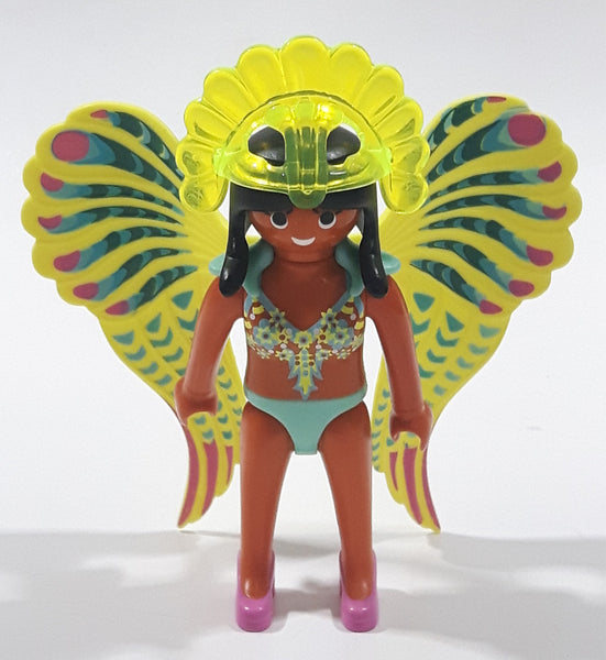 2014 Geobra PlayMobil Everdreamerz Dancing Queen Lime Green Crown Teal Swim Suit with Fluorescent Yellow Wings 3 1/4" Tall Toy Figure