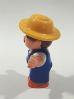 Farmer In Blue with Yellow Hat and Mustache 3 1/8" Tall Toy Figure