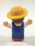 Farmer In Blue with Yellow Hat and Mustache 3 1/8" Tall Toy Figure