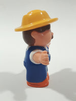 Farmer In Blue with Yellow Hat and Mustache 3 1/8" Tall Toy Figure