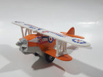 Daron K500 Bi-Plane Airplane Orange and White Pull Back Die Cast Toy Car Vehicle Missing Propeller