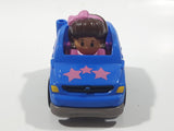 2016 Mattel Fisher Price Little People Wheelies Girl with Pink Headband in Blue Plastic Toy Car Vehicle