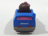 2016 Mattel Fisher Price Little People Wheelies Girl with Pink Headband in Blue Plastic Toy Car Vehicle