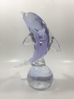 Light Purple Violet Dolphin 7" Tall Wildlife Art Glass Sculpture Paperweight