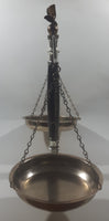 Vintage Scales of Justice Brass Eagle Topped 13 1/2" Tall Wood Column Marble Base Decorative Stand Made in Italy
