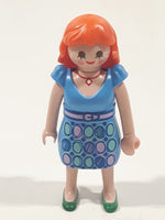 2013 Geobra PlayMobil Blue Dress Red Hair Girl Woman 2 3/4" Tall Toy Figure