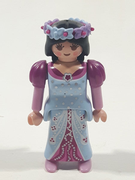 1997 Geobra PlayMobil Princess Pegasus Purple and Light Blue Dress Flower Girl Woman 2 7/8" Tall Toy Figure