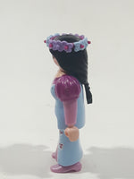 1997 Geobra PlayMobil Princess Pegasus Purple and Light Blue Dress Flower Girl Woman 2 7/8" Tall Toy Figure