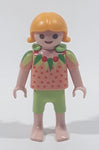 Geobra Playmobil Small Blonde Girl Child Green Pants Strawberry Pink Shirt 2 1/8" Tall Toy Figure
