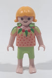 Geobra Playmobil Small Blonde Girl Child Green Pants Strawberry Pink Shirt 2 1/8" Tall Toy Figure