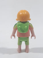 Geobra Playmobil Small Blonde Girl Child Green Pants Strawberry Pink Shirt 2 1/8" Tall Toy Figure