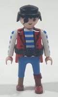 1996 Geobra Playmobil Pirate with Peg Leg Eyepatch Red White and Blue Clothes 2 7/8" Tall Toy Figure