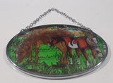 Mare Horse and Foal Baby Horse Small Oval Shaped 3 1/4" x 4 1/2" Painted Stained Glass Suncatcher