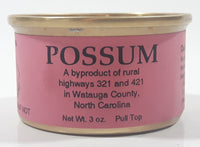 1990 Monty Joynes Boss finder Carolina Road Meat Gag Gift Nostalgic Possum A byproduct of rural Highways 321 and 421 Waste Not Want Not Pink Paper Label Sealed Metal Can Watauga County North Carolina