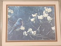 1990 Robert Bateman Bluebird and Blossoms Painting 14" x 17" Framed Art Print