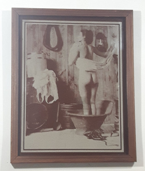 Rare Vintage Klassen Giftware Saskatoon Saskatchewan Antique Photo of Nude Woman Bathing 12" x 15" Wood Framed Mirror