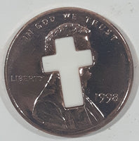 1998 United States of America One Cent In God We Trust Liberty Copper Metal Coin White Plastic Crucifix Cross