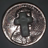 1998 United States of America One Cent In God We Trust Liberty Copper Metal Coin White Plastic Crucifix Cross