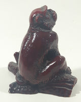 Monkey Sitting On A Log 3" Tall Red Resign Chinese Sculpture
