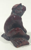 Monkey Sitting On A Log 3" Tall Red Resign Chinese Sculpture