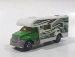 2012 Matchbox Outdoor Adventure MBX Motor Home RV Green White Die Cast Toy Car Recreational Vehicle with Opening Rear Gate