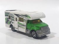 2012 Matchbox Outdoor Adventure MBX Motor Home RV Green White Die Cast Toy Car Recreational Vehicle with Opening Rear Gate