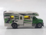 2012 Matchbox Outdoor Adventure MBX Motor Home RV Green White Die Cast Toy Car Recreational Vehicle with Opening Rear Gate