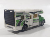 2012 Matchbox Outdoor Adventure MBX Motor Home RV Green White Die Cast Toy Car Recreational Vehicle with Opening Rear Gate