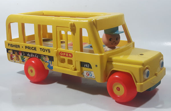 Vintage 1965 Fisher Price Toys School Bus Yellow 12 1/2" Long Plastic and Wood Toy Car Vehicle East Aurora N.Y.