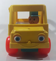 Vintage 1965 Fisher Price Toys School Bus Yellow 12 1/2" Long Plastic and Wood Toy Car Vehicle East Aurora N.Y.