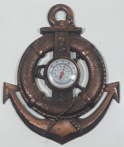 Vintage Anchor Shaped Copper Metal Thermometer